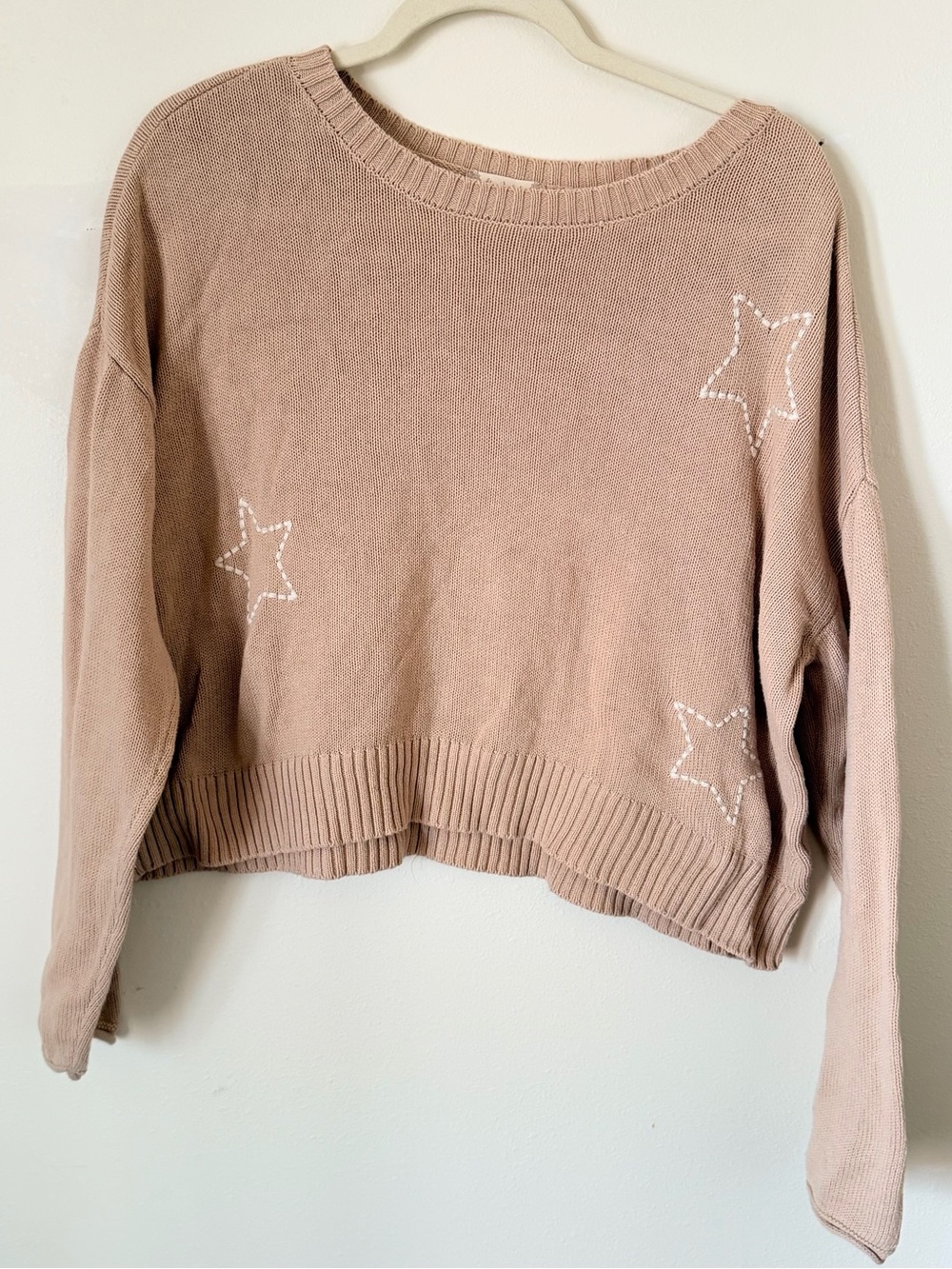 Altar'd State Blush Star Embroidered Scoopneck Sweater